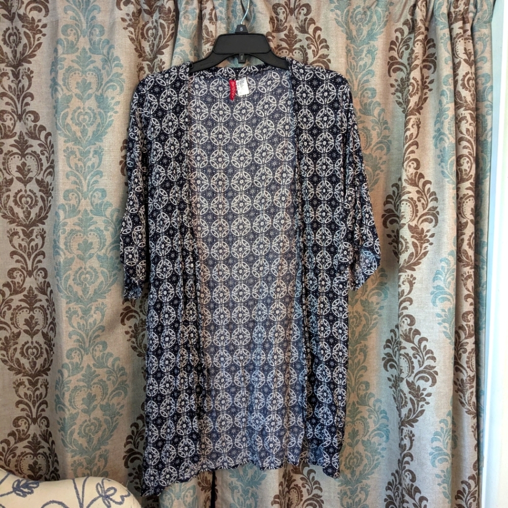 Blue & White Print Duster